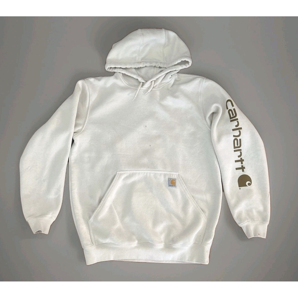 Carhartt Hoodie Sweatshirt Mens Medium TS0288 Ivory Cream Loose Fit Graphic